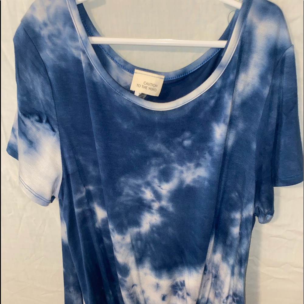 caution to the wind blue and white tie dye shirt